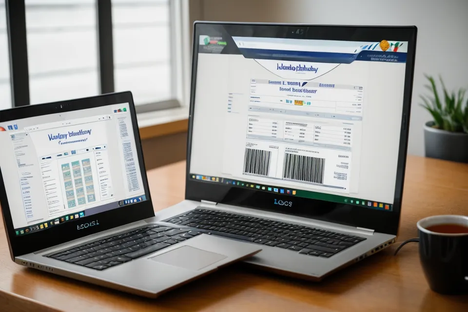 Laptop showing AI number analysis of EuroMillions draw data in a school staffroom, lottery probability check