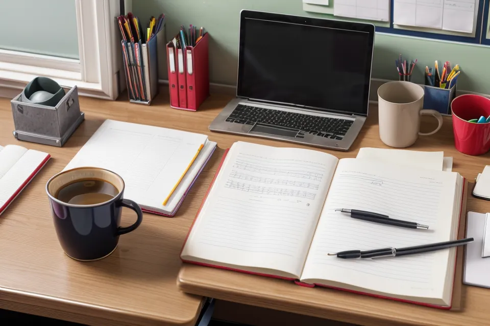 Tablet showing LottoChamp lottery analysis dashboard beside school marking papers