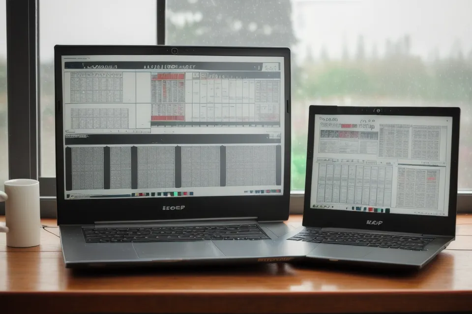 Laptop screen showing AI lottery analysis software pattern detection dashboard beside marked exercise books in a classroom