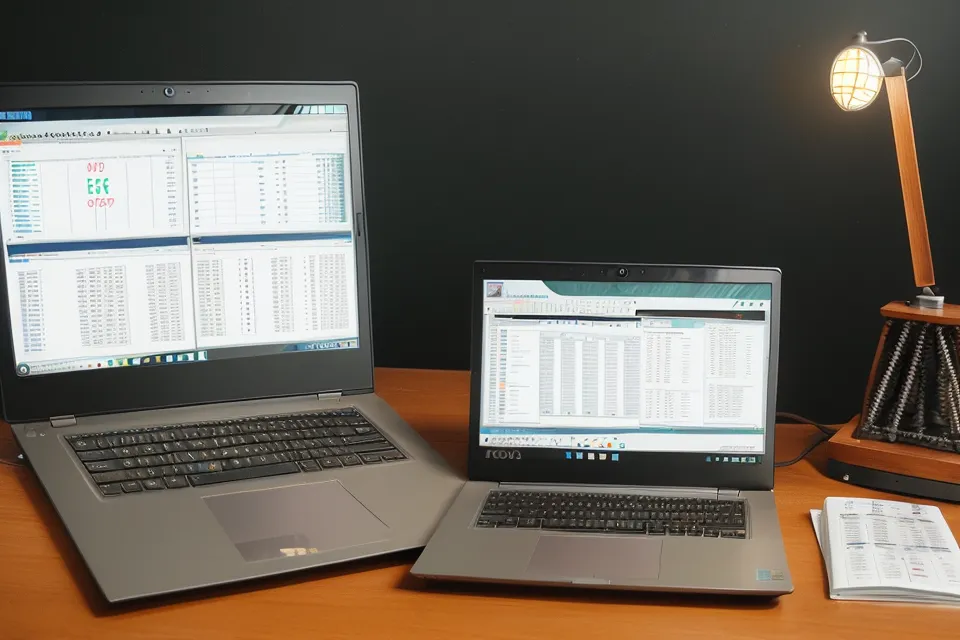 Laptop running AI lottery pattern software next to school marking books during a UK EuroMillions data-tracking test