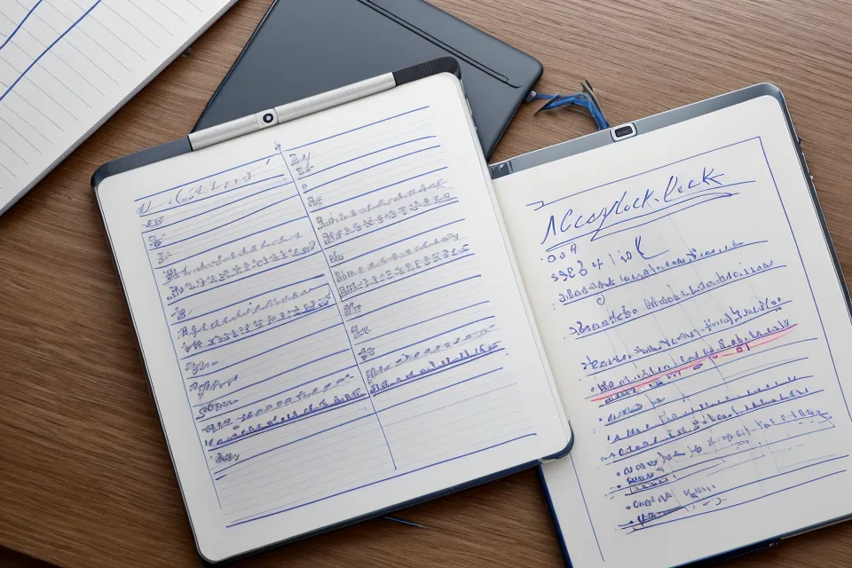 Side-by-side comparison of manual notebook calculations and an AI lottery analysis tool on a tablet