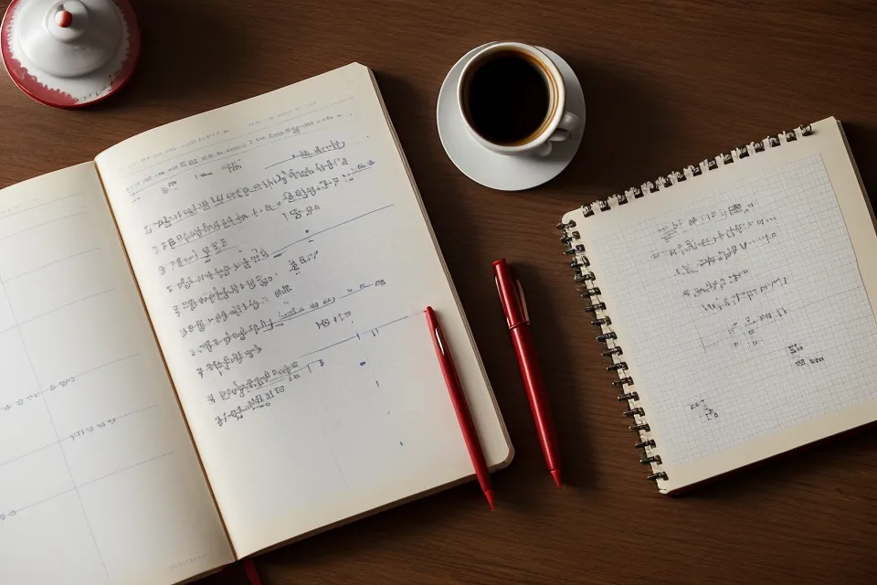 A EuroMillions draw-tracking notebook tucked in a school desk drawer, logging AI number generator results against manual data analysis